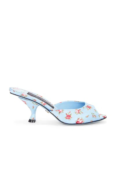 Dolce & Gabbana Keira Satin Mules With Little Roses Print In Blue