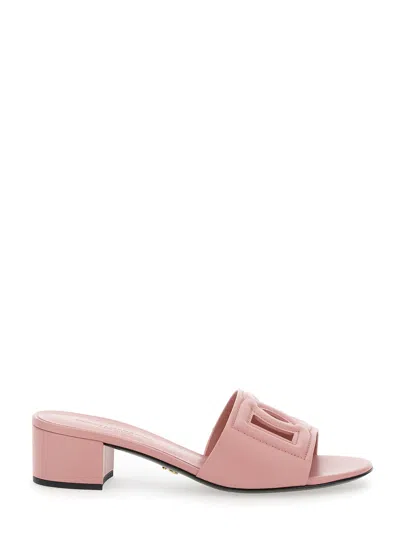 DOLCE & GABBANA DOLCE & GABBANA WOMEN MULES CON TACCO BASSO E DG MILLENNIALS IN PELLE LISCIA ROSA DONNA