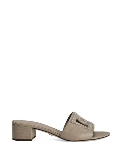 Dolce & Gabbana Mules In Dauphine Calfskin, Suede And Rhinestones In Gray
