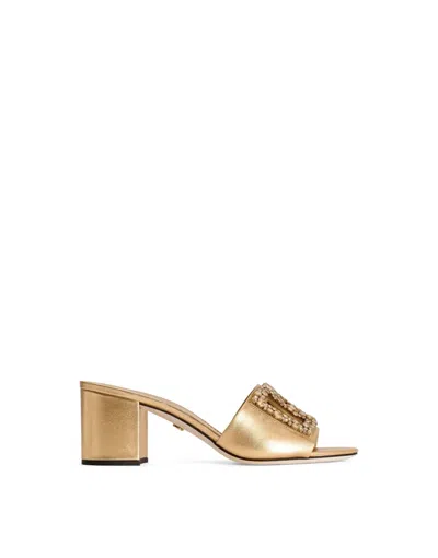 Dolce & Gabbana Mules In Nappa Leather With Embroidery In Gold