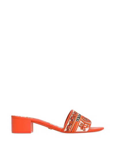Dolce & Gabbana Mules With Majolica Embroidery In Orange
