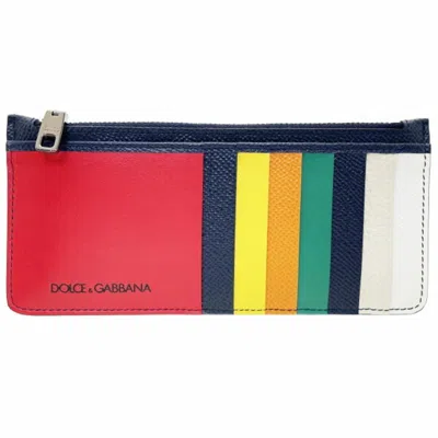 Pre-owned Dolce & Gabbana Multi-color Navy Red Color Leather Coin Purse/coin Case ()