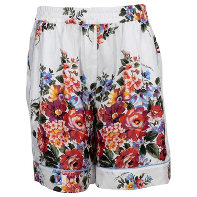Pre-owned Dolce & Gabbana Multi Silk 2026 Floral Bouquet Shorts Pants 46 Xl In Gray