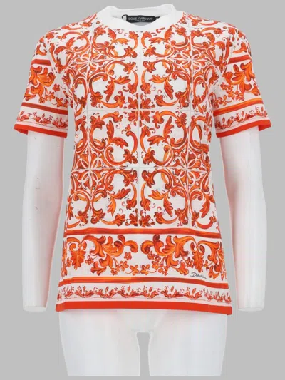 Dolce & Gabbana Majolica-print Jersey T-shirt In Orange