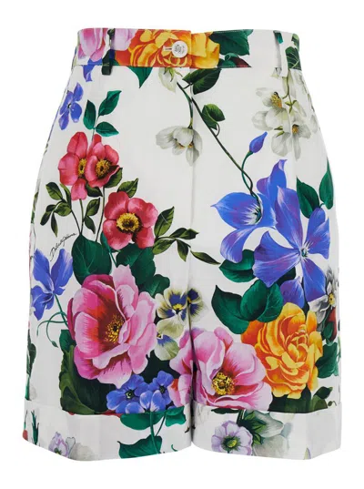 DOLCE & GABBANA MULTICOLOR BERMUDA SHORTS WITH ALL-OVER FLORAL PATTERN PRINT