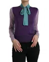 Dolce & Gabbana Long-sleeved Multi-colored Silk Sweater With Pussy-bow And Dg Embellishment