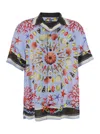 Dolce & Gabbana Multicolor Bowling Shirt With Cuban Collar And All-over Print In Linen Man