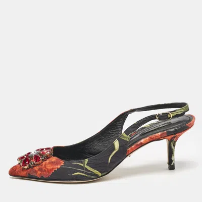 Pre-owned Dolce & Gabbana Multicolor Brocade Fabric Crystal Embellished Slingback Pumps Size 40.5
