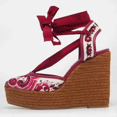 Pre-owned Dolce & Gabbana Multicolor Brocade Fabric Espadrille Wedge Sandals Size 39