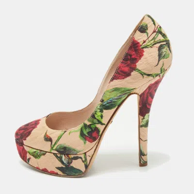 Pre-owned Dolce & Gabbana Multicolor Brocade Fabric Platform Pumps Size 37