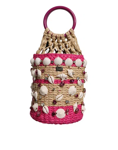 Dolce & Gabbana Multicolor Bucket Raffia Seashells Crystals Handwomen's Women's Bag