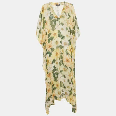 Pre-owned Dolce & Gabbana Multicolor Camellia Print Silk Kaftan Dress M