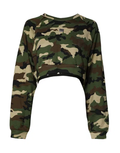 Pre-owned Dolce & Gabbana Multicolor Camou Cropped Sweatshirt Women's Sweater ()
