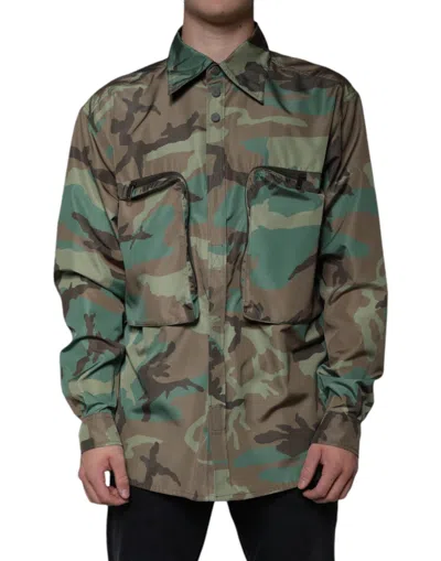 Dolce & Gabbana Multicolor Camouflage Button Down Shirt In Green