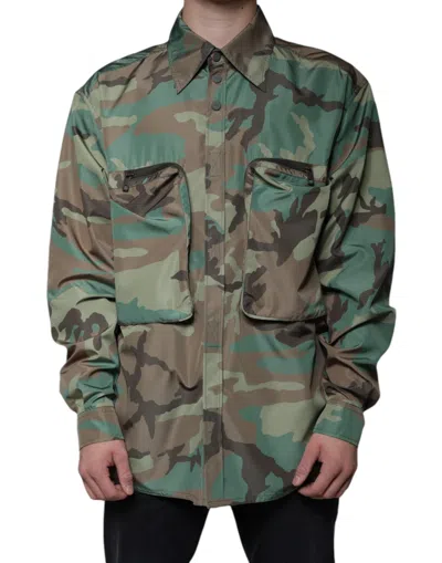 Pre-owned Dolce & Gabbana Multicolor Camouflage Button Down Men's Shirt ()
