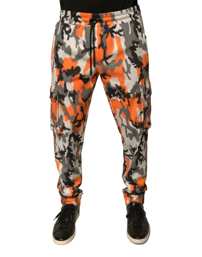 Dolce & Gabbana Multicolor Camouflage Cargo Jogger Men's Pants In Gray