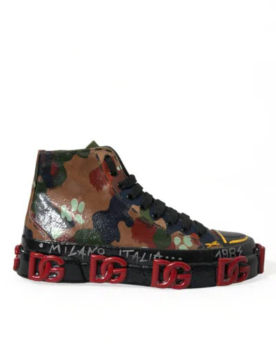 Dolce & Gabbana Multicolor Camouflage High Top Sneakers Men's Shoes