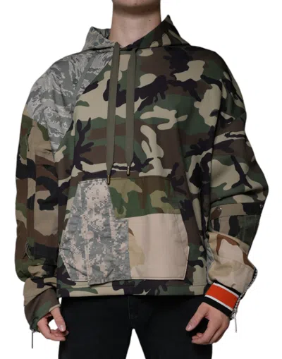 Dolce & Gabbana Multicolor Camouflage Hooded Sweatshirt Sweater In Green