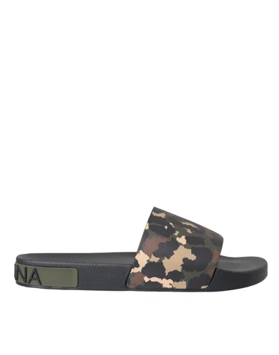 DOLCE & GABBANA MULTICOLOR CAMOUFLAGE LEATHER BEACHWEAR MEN SHOES