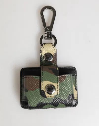 Dolce & Gabbana Multicolor Camouflage Leather Metal Accessory  Airpods Case In Green