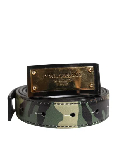 Pre-owned Dolce & Gabbana Multicolor Camouflage Metal Logo Buckle Men's Belt ()