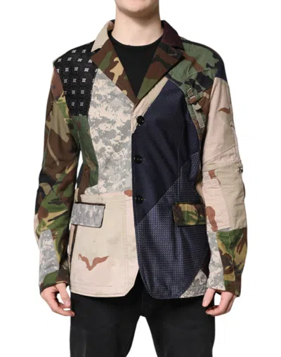 Pre-owned Dolce & Gabbana Multicolor Camouflage Patchwork Coat Men's Blazer ()