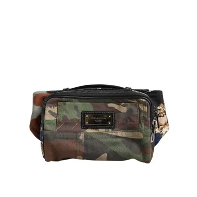 Dolce & Gabbana Multicolor Camouflage Patchwork Logo Waist Fanny Pack Bag Cotton Leather Viscose