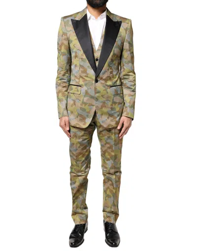 Dolce & Gabbana Camouflage-print Sicilia Three-piece Suit In Green