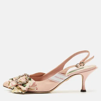 Pre-owned Dolce & Gabbana Multicolor Canvas Crystal Embellished Slingback Pumps Size 40