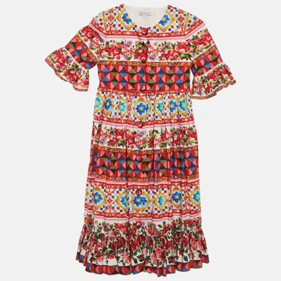 Pre-owned Dolce & Gabbana Multicolor Carretto Con Rose Print Cotton Flouce Dress 6 Yrs