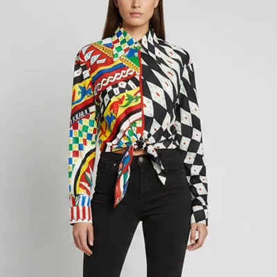 Pre-owned Dolce & Gabbana Multicolor Carretto Print Poplin Knotted Shirt L