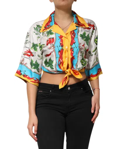 Dolce & Gabbana Multicolor Chili Silk Cropped Blouse Women's Top