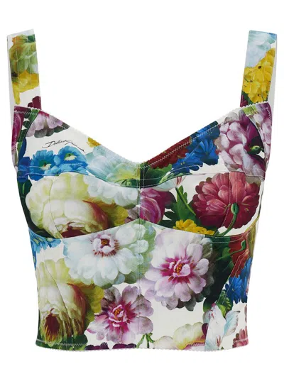 Dolce & Gabbana Multicolor Corset Top With Floreal Print In Cotton Blend Woman