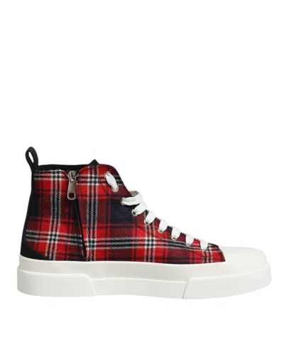 Dolce & Gabbana Multicolor Cotton High Top Men Sneakers Men's Shoes In Red