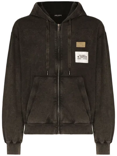 Dolce & Gabbana Multicolor Cotton Hoodie With Logo And Zip Front Closure For Men In Brown