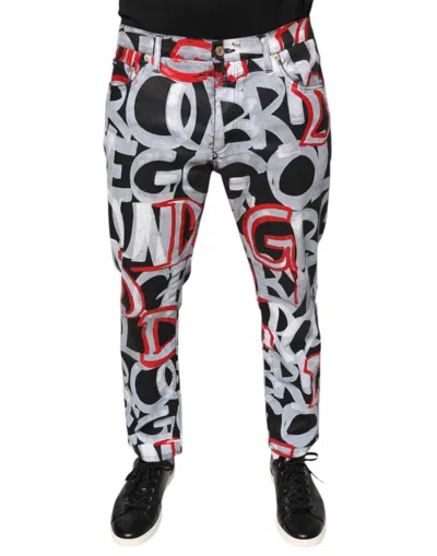 Pre-owned Dolce & Gabbana Multicolor Cotton Monogram Skinny Denim Men's Jeans ()