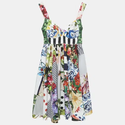 Pre-owned Dolce & Gabbana Multicolor Cotton Patchwork Short Dress S