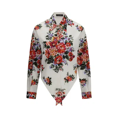Dolce & Gabbana Cotton Shirt With A Bouquet Of Flowers Print Shirts White In Multi