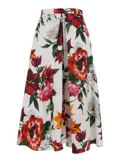 DOLCE & GABBANA MULTICOLOR MIDI SKIRT WITH ALL-OVER FLORAL PRINT AND REAR ZIP CLOSURE IN COTTON WOMAN