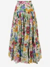 Dolce & Gabbana Multicolor Maxi Skirt With Logo Lettering Detail On The Front And All-over Floral Print In Cotton Wo In Red