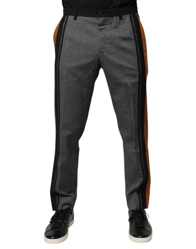 Dolce & Gabbana Multicolor Cotton Tapered Dress Formal Men's Pants In Gray