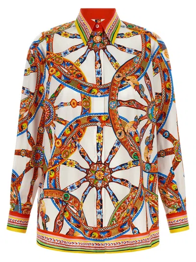 Dolce & Gabbana Carretto Print Long Sleeve Collared Shirt In Multi