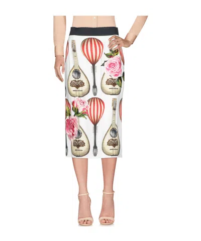 Dolce & Gabbana Multicolor Crepe Midi Skirt In White