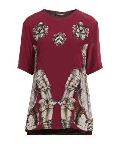 Dolce & Gabbana Multicolor Crew Neck Short Sleeve Top In Red
