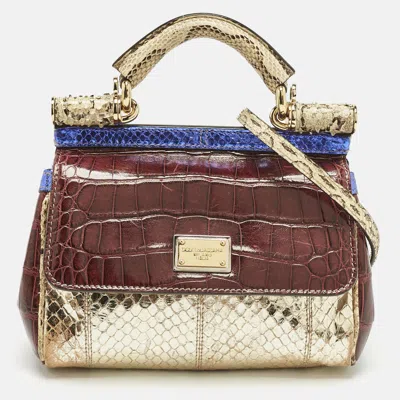 Pre-owned Dolce & Gabbana Multicolor Crocodile And Python Small Miss Sicily Top Handle Bag