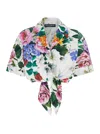 Dolce & Gabbana Multicolor Crop Shirt With All-over Floral Motif And Logo Lettering Detail On The Front In Cotton Wo In Multicolor