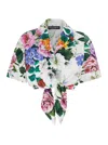 Dolce & Gabbana Multicolor Crop Shirt With All-over Floral Motif And Logo Lettering Detail On The Front In Cotton Wo In Multicolor