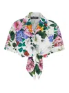 Dolce & Gabbana Multicolor Crop Shirt With All-over Floral Motif And Logo Lettering Detail On The Front In Cotton Wo In Multicolor