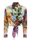 Dolce & Gabbana Multicolor Cropped Shirt With Tie Closure On The Front And All-over Floral Print In Cotton Woman