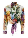 Dolce & Gabbana Multicolor Cropped Shirt With Tie Closure On The Front And All-over Floral Print In Cotton Woman